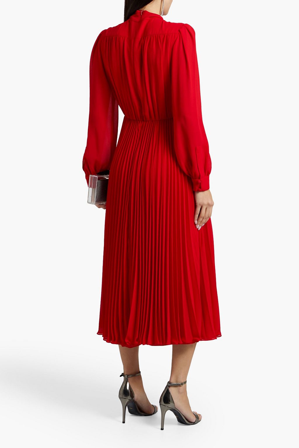 MIKAEL AGHAL Pussy-bow pleated crepe midi dress