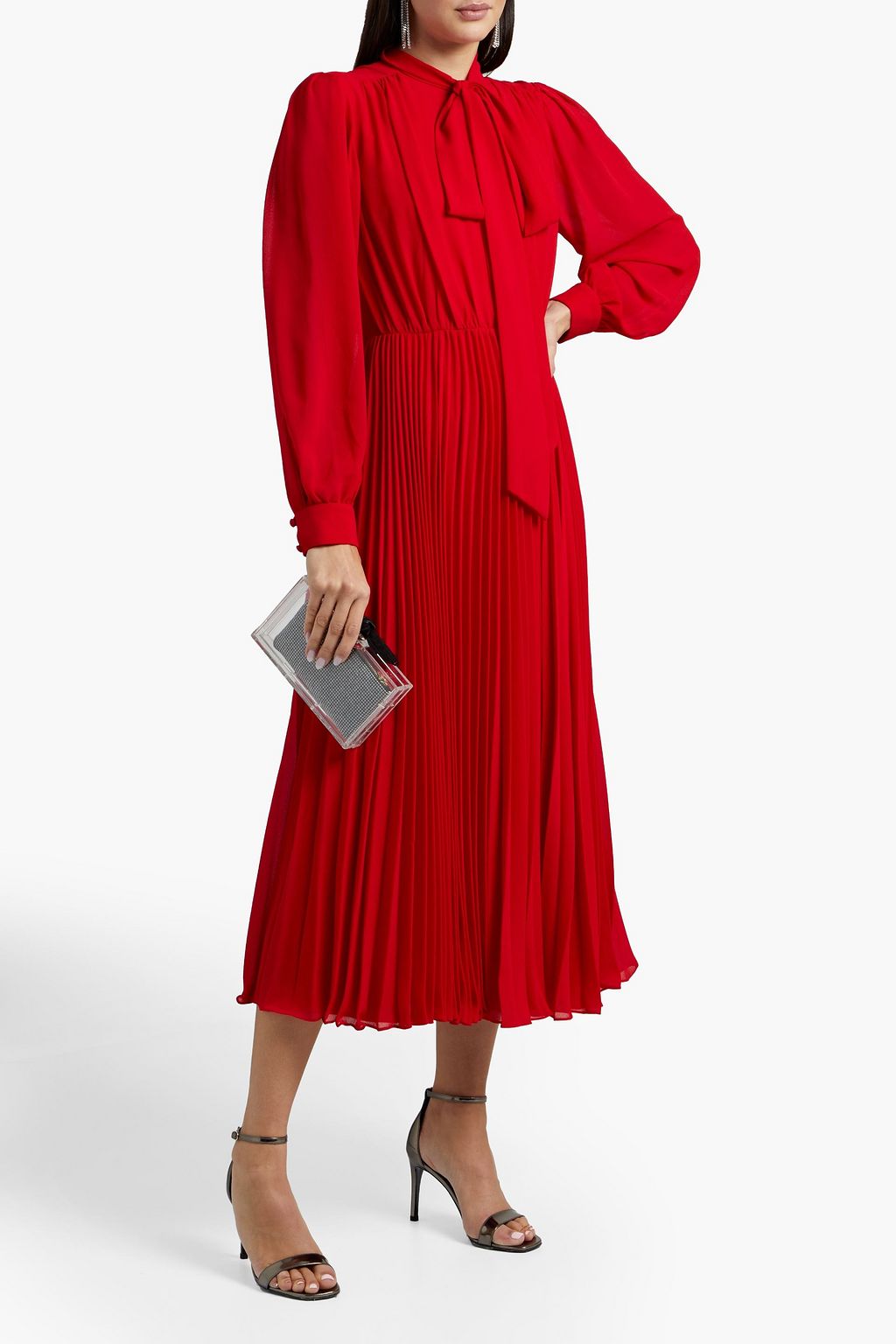 MIKAEL AGHAL Pussy-bow pleated crepe midi dress