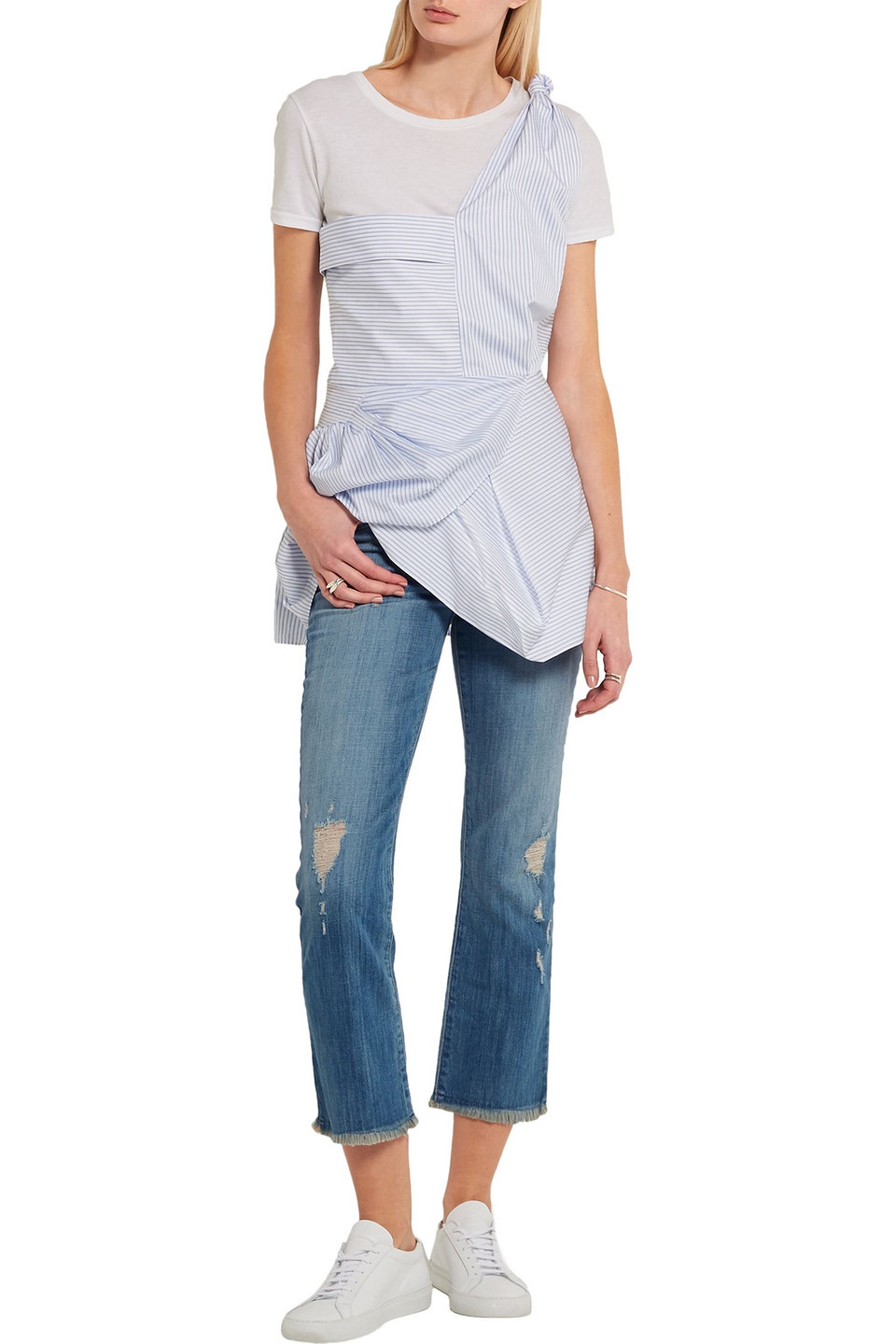 Current Elliott Distressed Mid-rise Kick-flare Jeans In Mid Denim