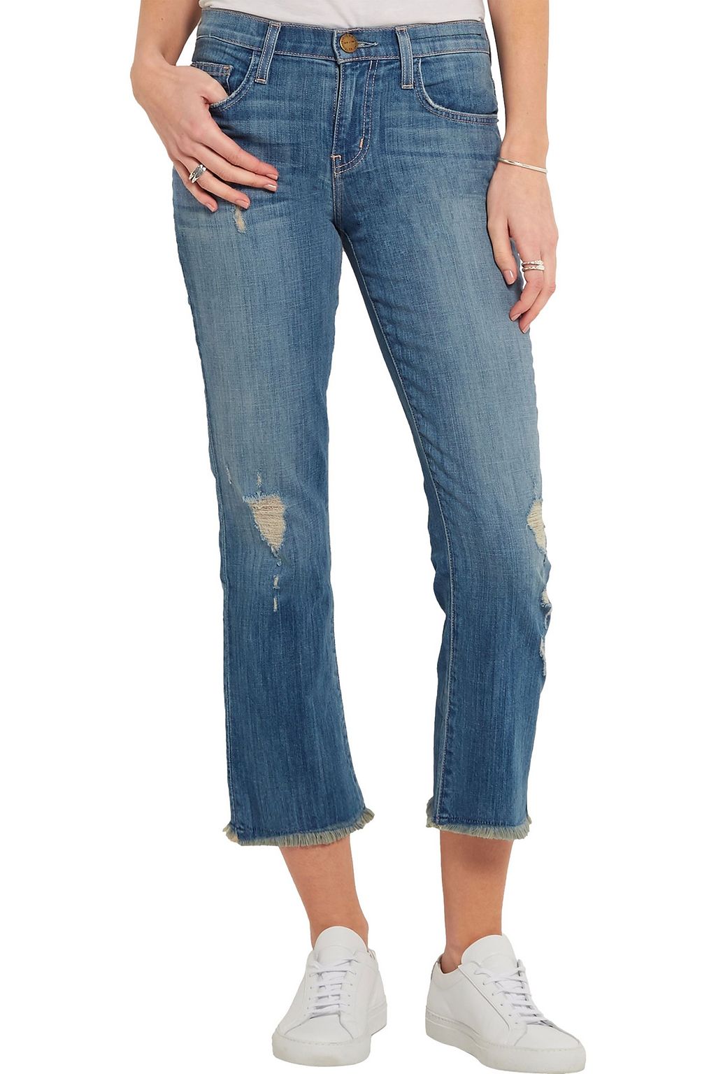 CURRENT/ELLIOTT Distressed mid-rise kick-flare jeans