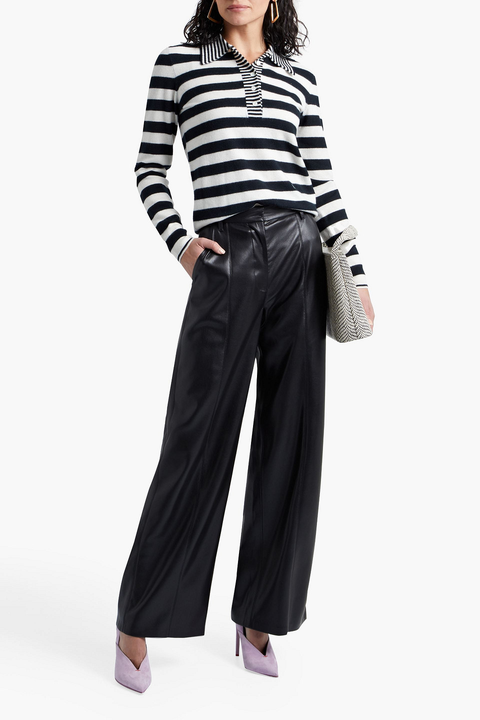 Victoria Beckham Striped Wool And Cashmere-blend Jumper In Black