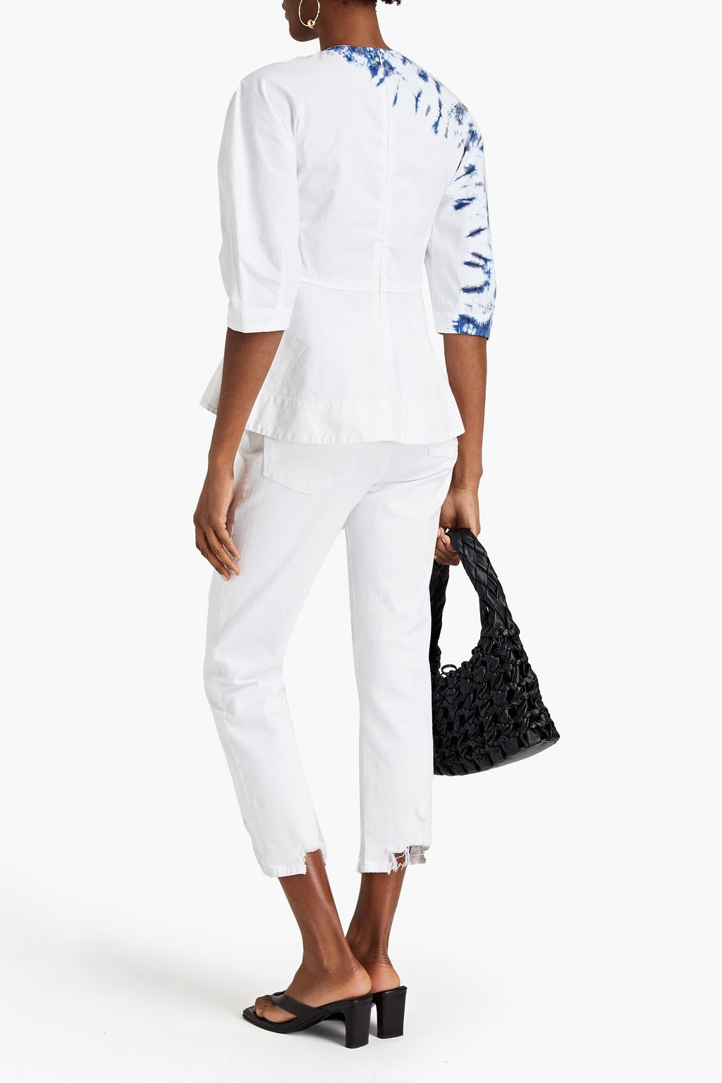 PROENZA SCHOULER Oberteil aus Stretch-Baumwollpopeline mit Batikmuster und Twist-Detail an der Vorderseite