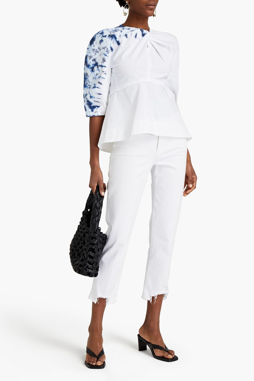PROENZA SCHOULER Oberteil aus Stretch-Baumwollpopeline mit Batikmuster und Twist-Detail an der Vorderseite