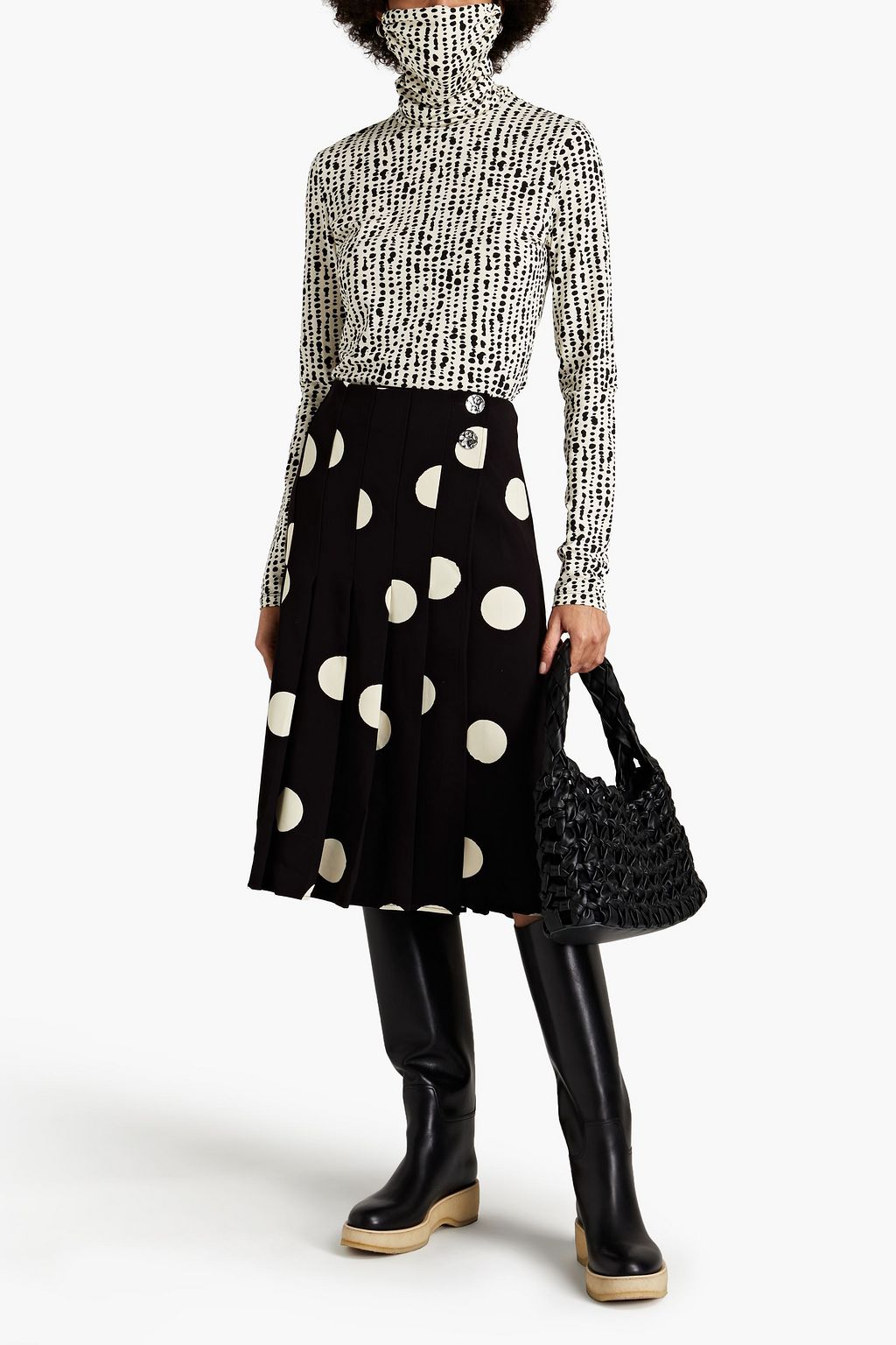 PROENZA SCHOULER Pleated polka-dot crepe wrap skirt