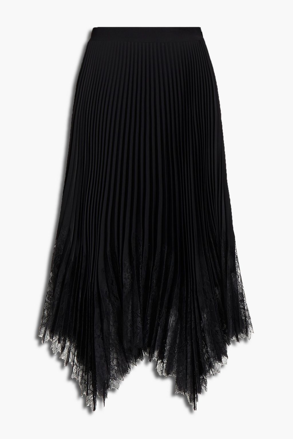 Black Asymmetric lace-trimmed pleated cady midi skirt | TORY BURCH | THE  OUTNET