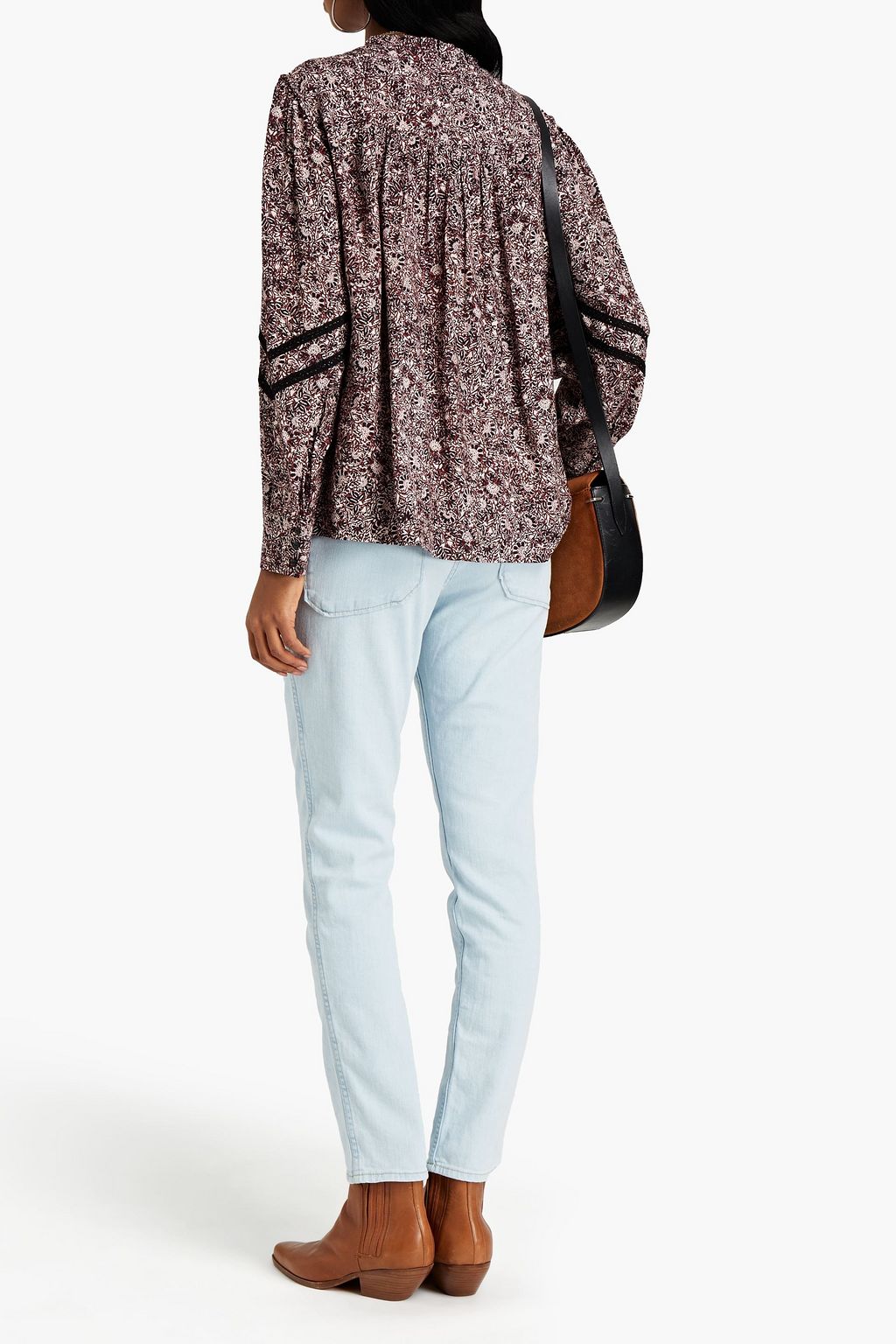 BA&SH Gwen crochet-trimmed gathered floral-print woven top