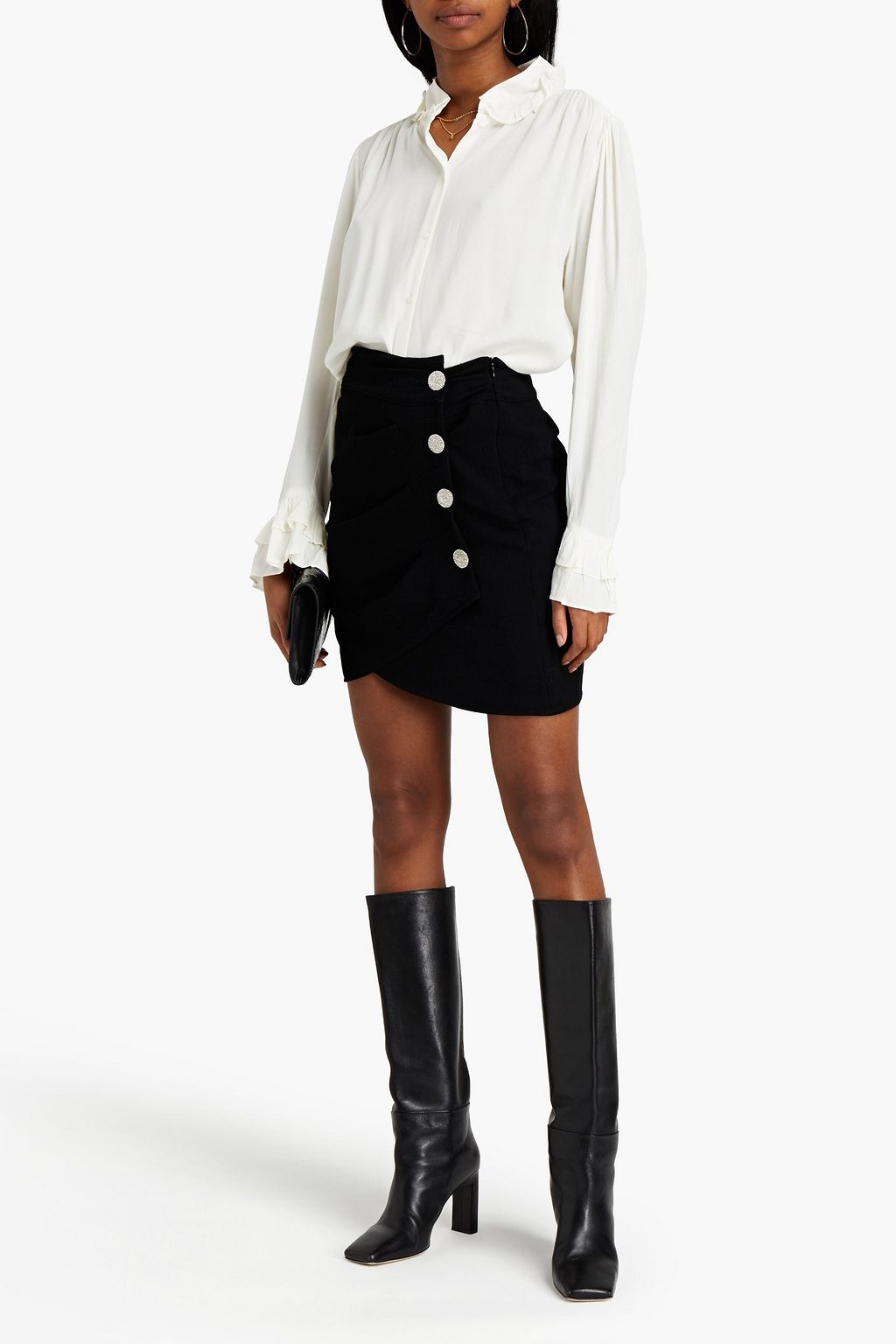 BA&SH Sanya wrap-effect button-embellished crepe mini skirt