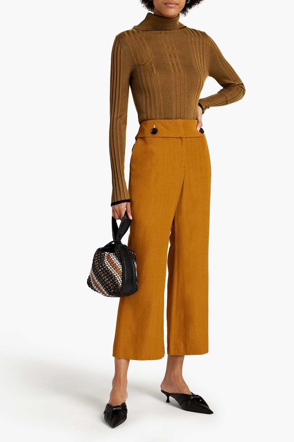 Proenza Schouler Ribbed Silk-blend Turtleneck Jumper In Brown