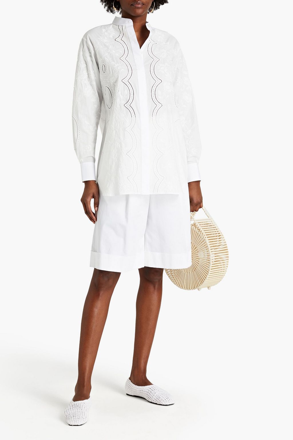 TORY BURCH Embroidered broderie anglaise cotton shirt