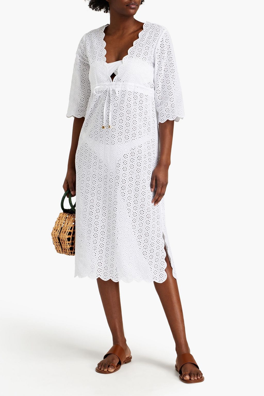 TORY BURCH Scalloped broderie anglaise cotton kaftan