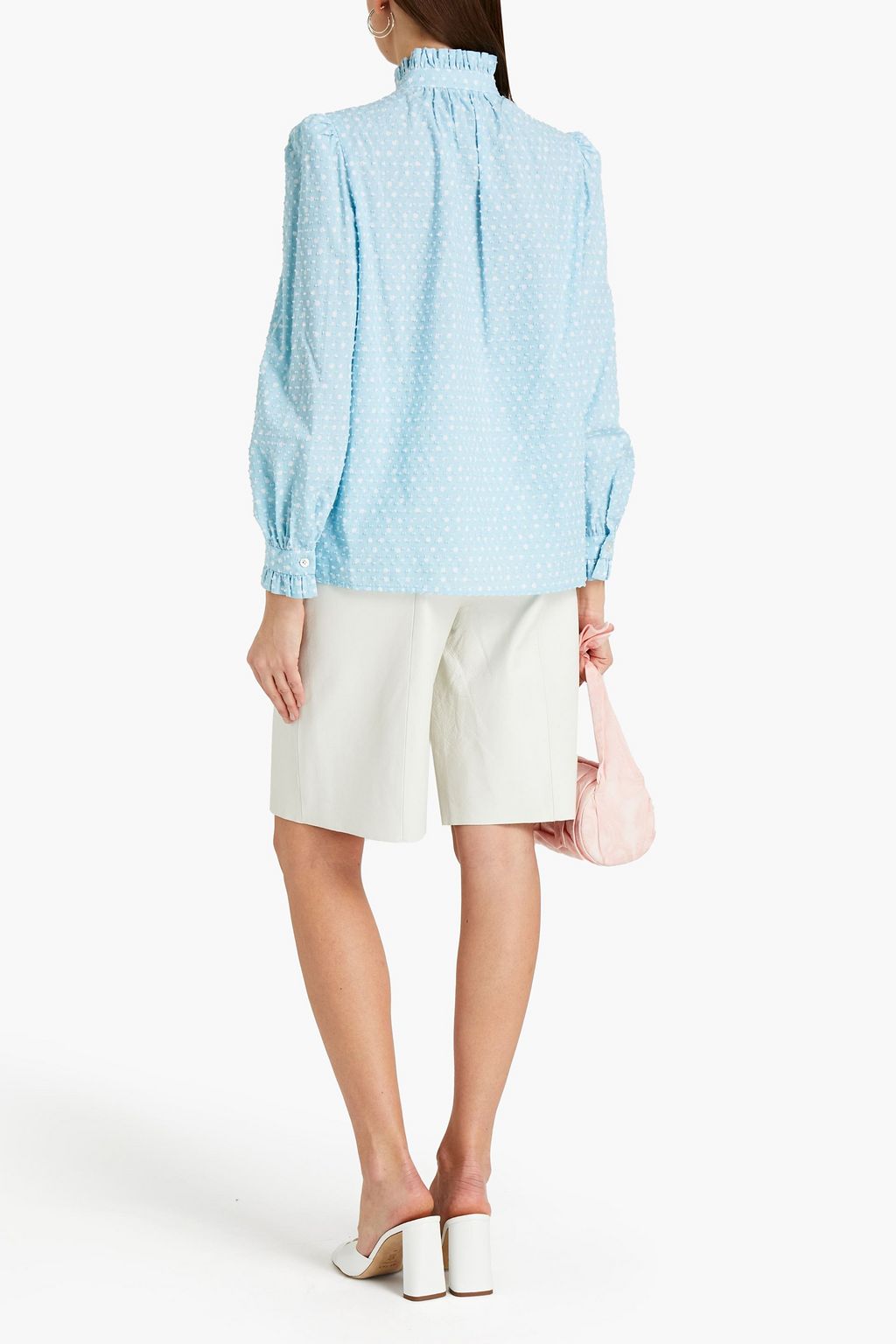 MARC JACOBS Gathered polka-dot cotton-blend Swiss dot blouse