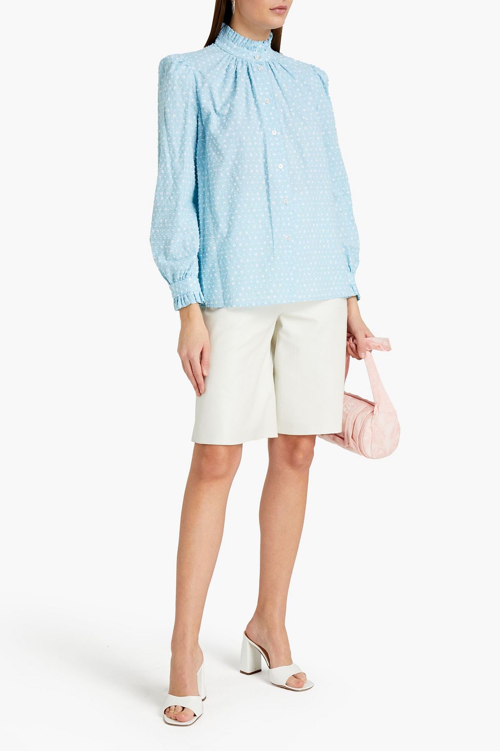 MARC JACOBS Gathered polka-dot cotton-blend Swiss dot blouse
