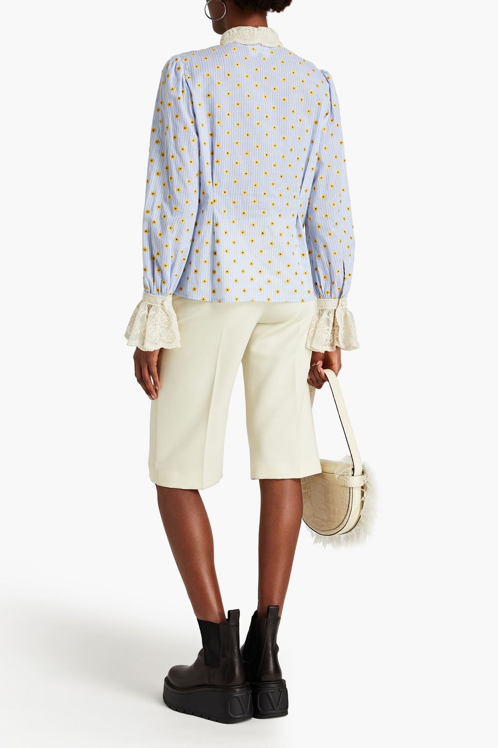 MARC JACOBS Embroidered pleated printed cotton-gauze blouse