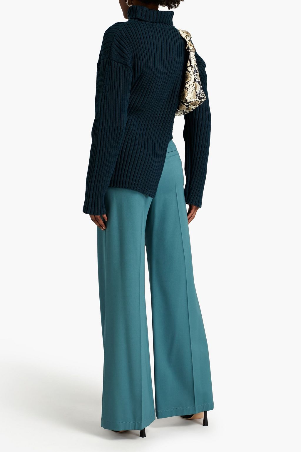 PROENZA SCHOULER Asymmetric ribbed cotton, silk and cashmere-blend turtleneck sweater