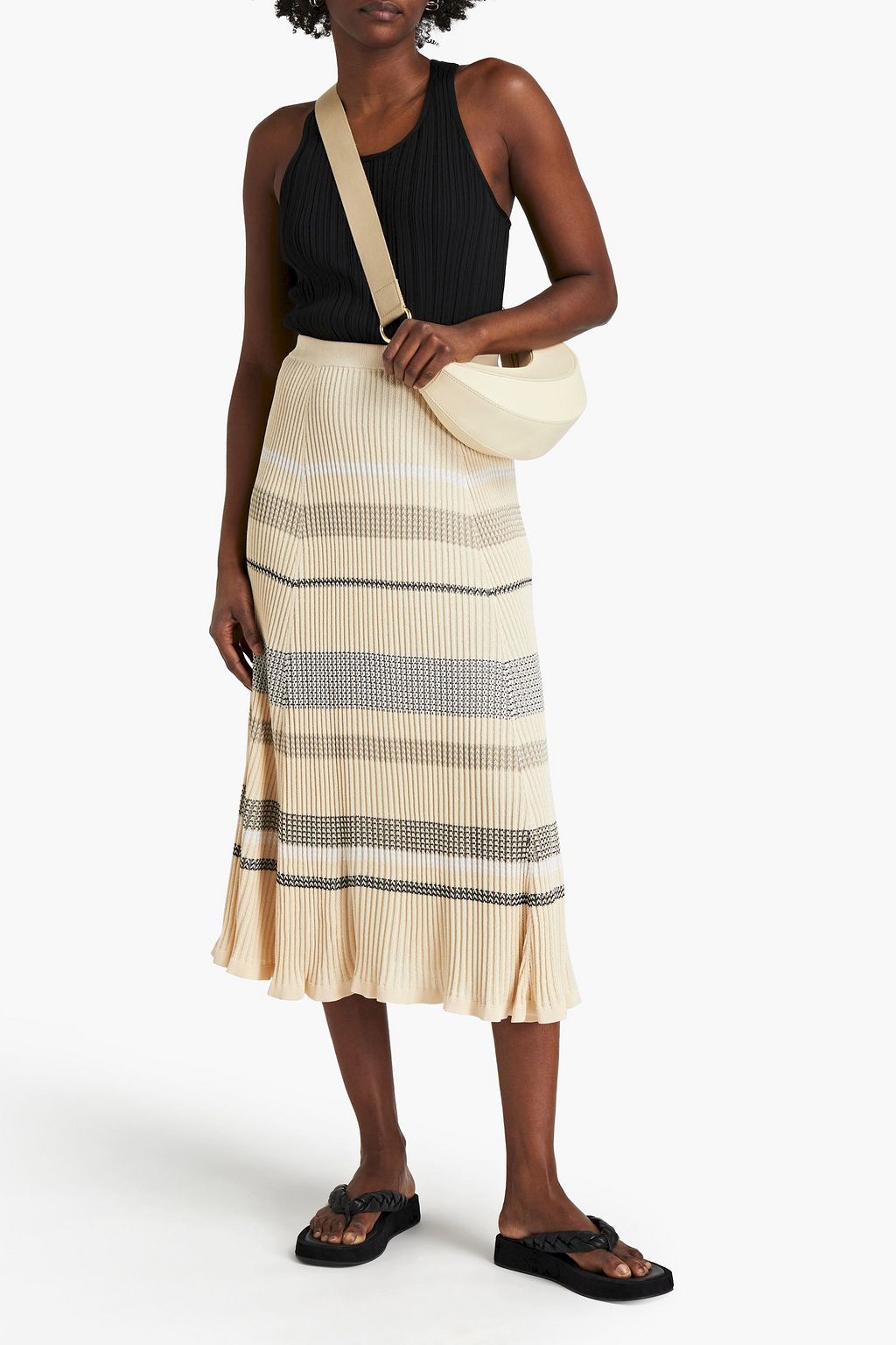 PROENZA SCHOULER Striped ribbed-knit midi skirt