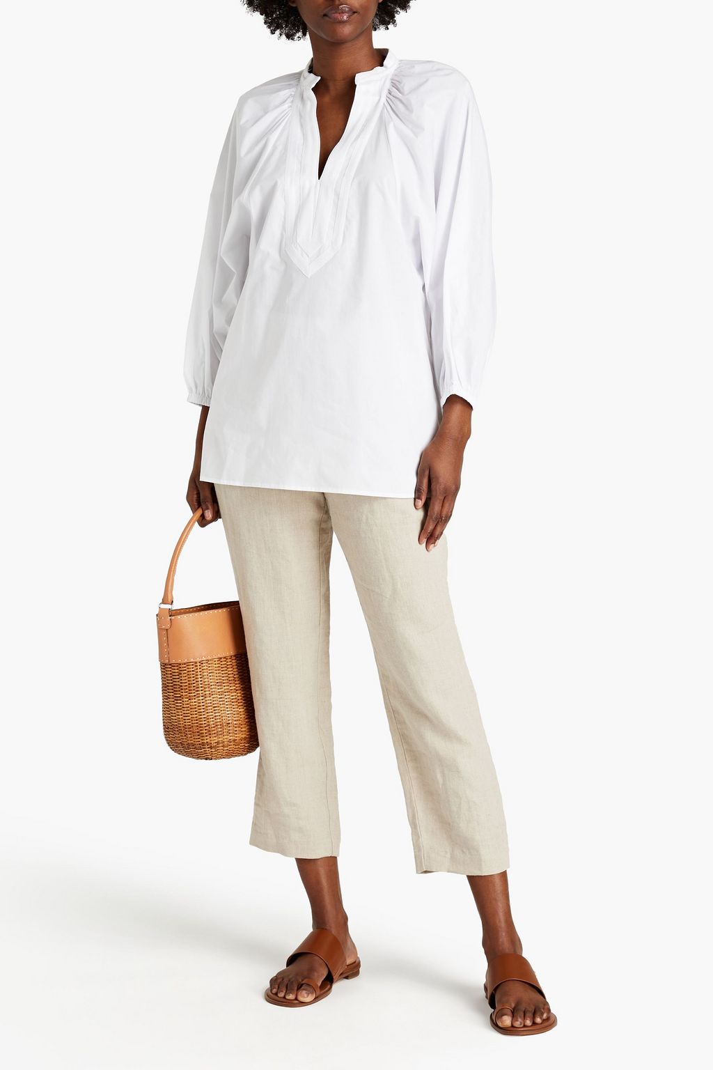TORY BURCH Gathered cotton-poplin tunic