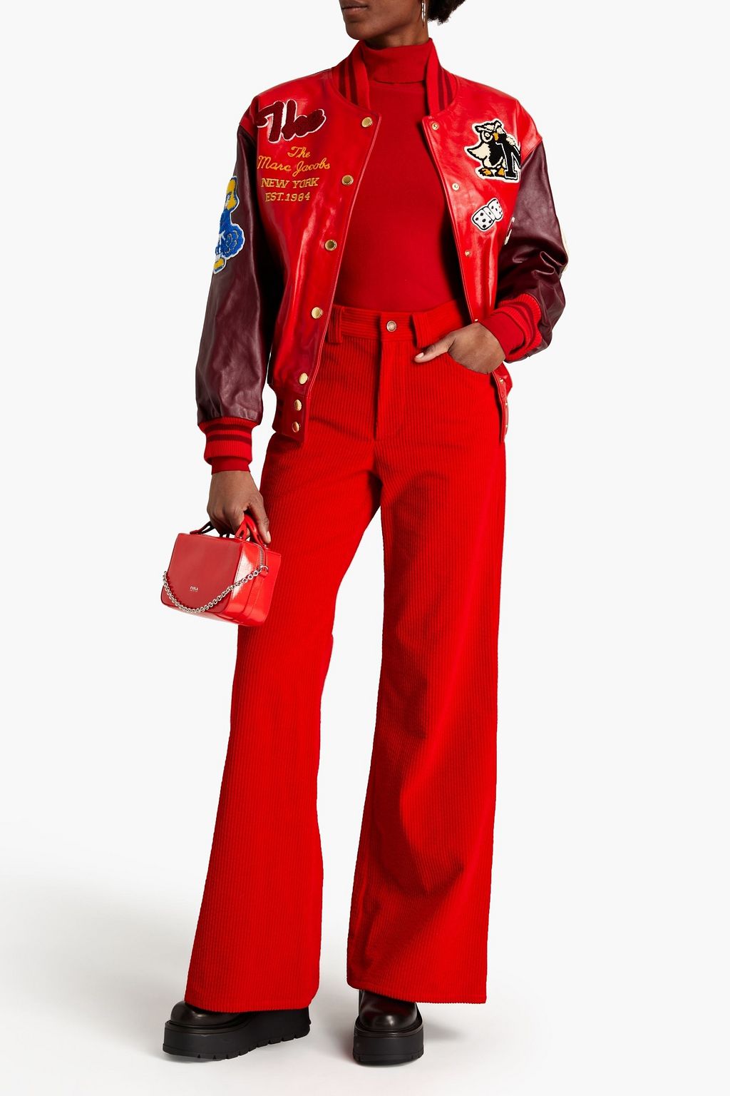 MARC JACOBS Appliquéd leather bomber jacket