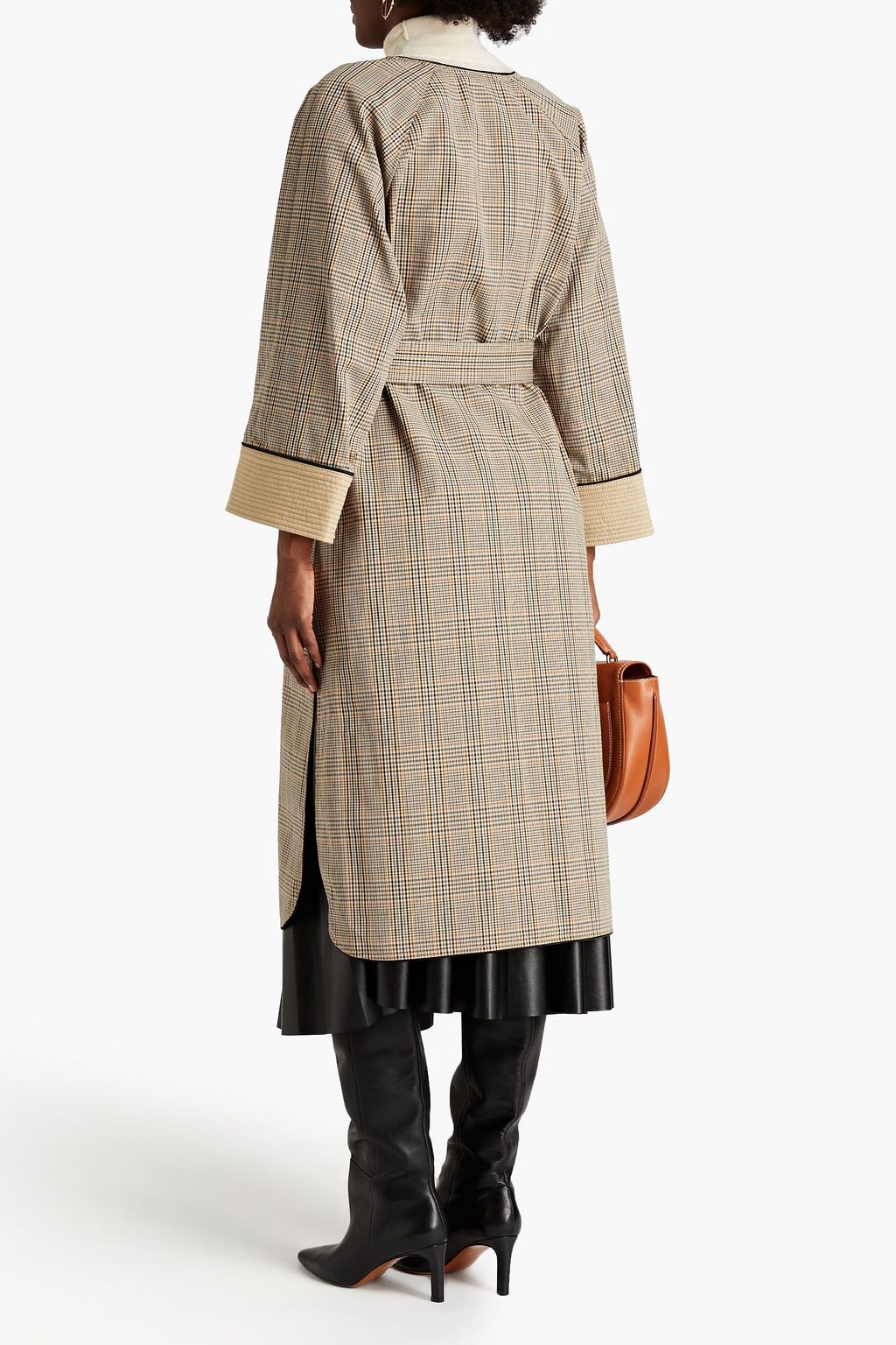 TORY BURCH Reversible belted checked cotton coat