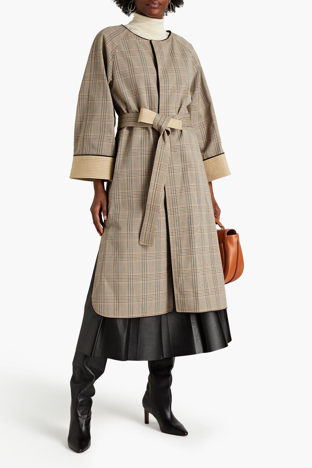 TORY BURCH Reversible belted checked cotton coat