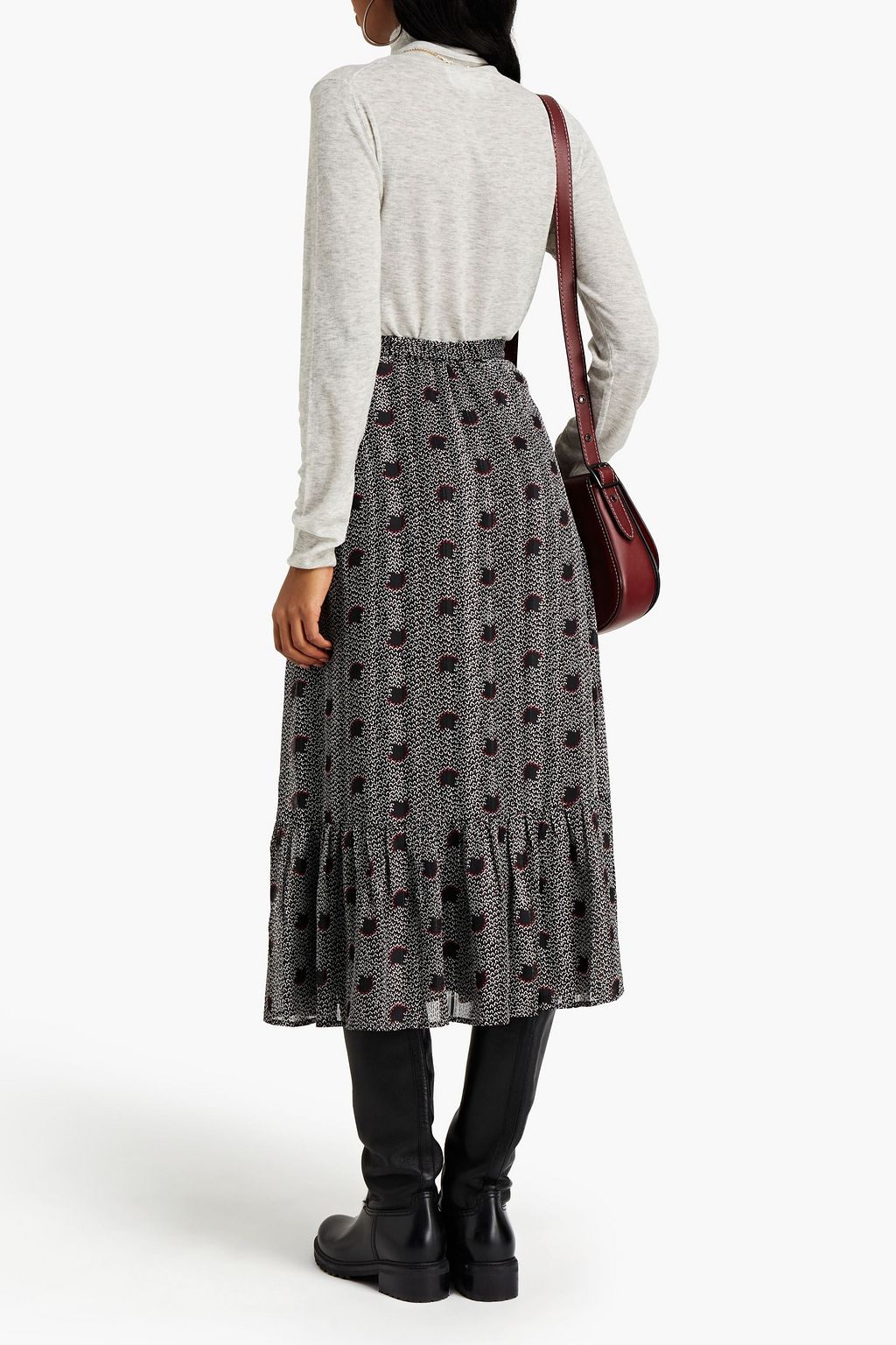 BA&SH Pomeo gathered metallic printed chiffon midi skirt