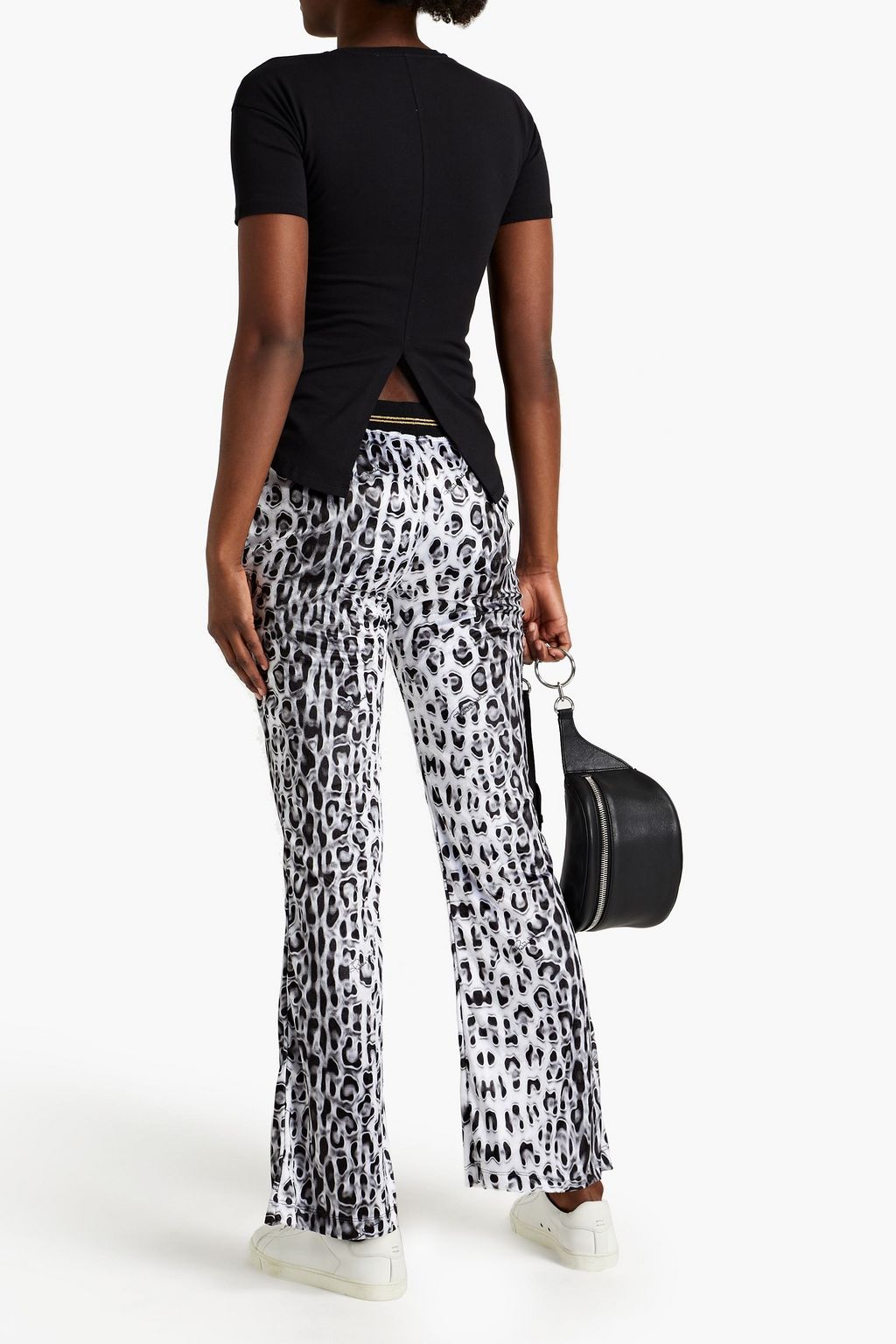 ROBERTO CAVALLI Metallic-trimmed leopard-print velvet bootcut pants