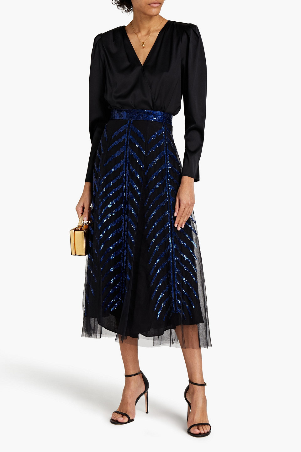 Temperley London Dusk Embellished Tulle Midi Skirt In Blue