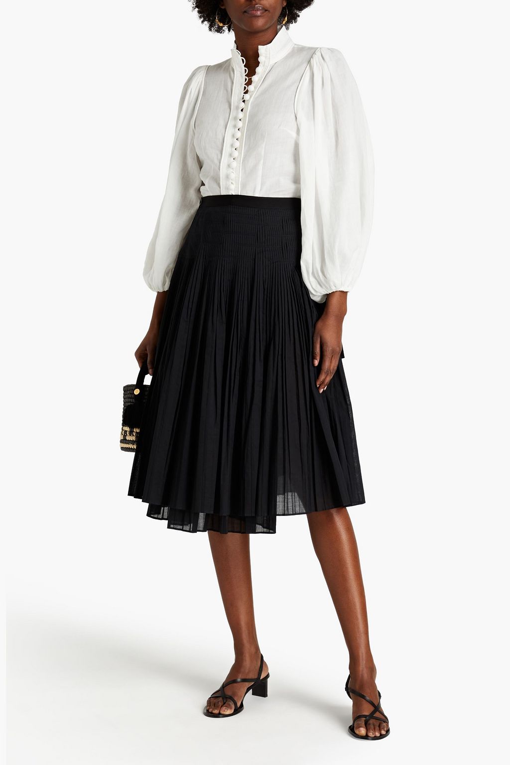 TORY BURCH Pleated cotton-mousseline wrap skirt