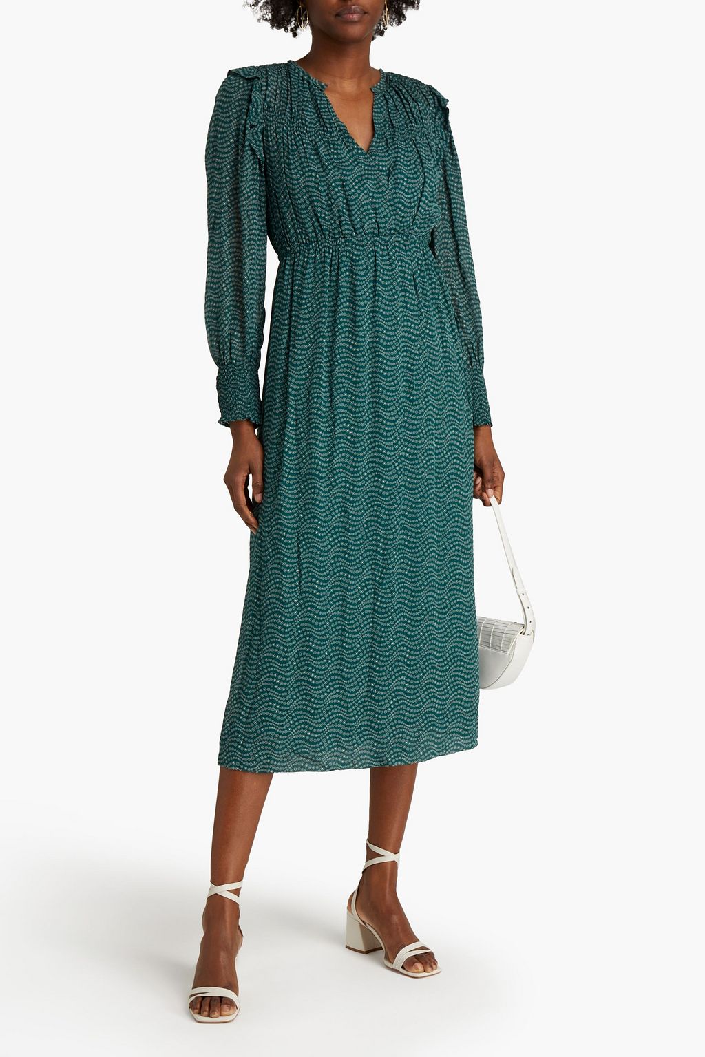 BA&SH Lucy gathered printed georgette midi dress