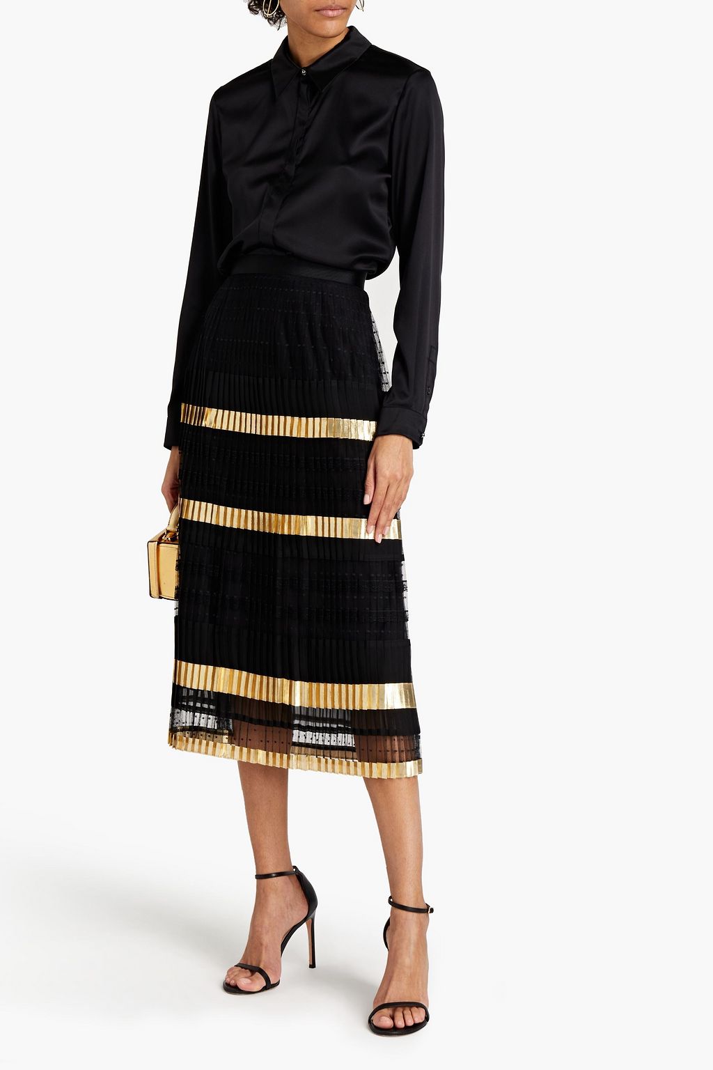 TEMPERLEY LONDON Phantom pleated point d'esprit and organza midi skirt
