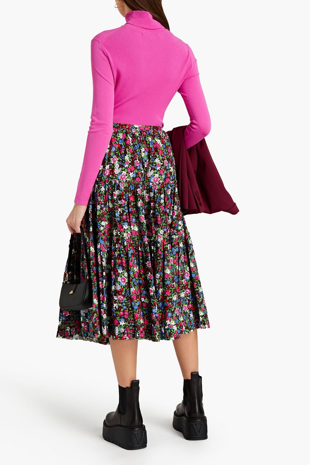 MARC JACOBS Gathered floral-print cotton-poplin midi skirt