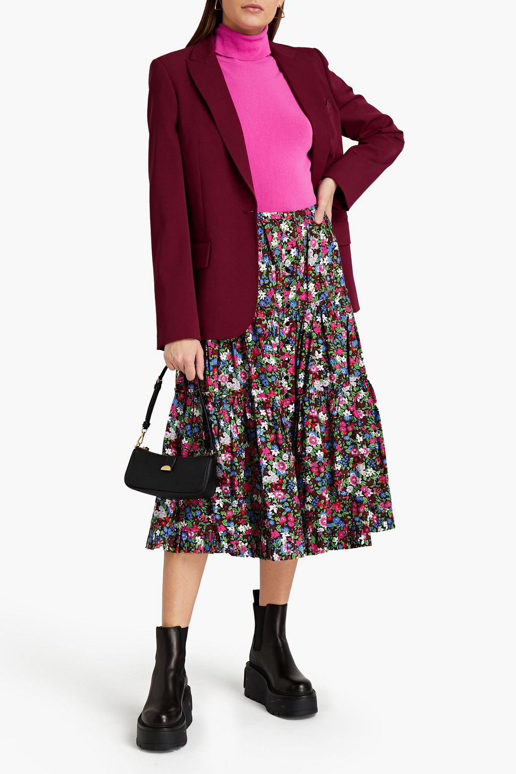 MARC JACOBS Gathered floral-print cotton-poplin midi skirt