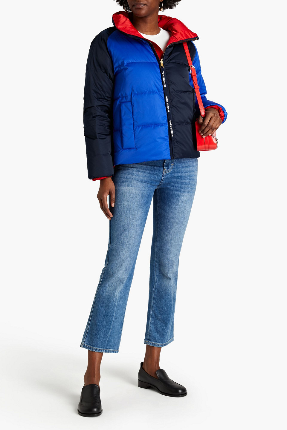 Tory Burch Reversible Colour-block Quilted Shell Jacket In Blue