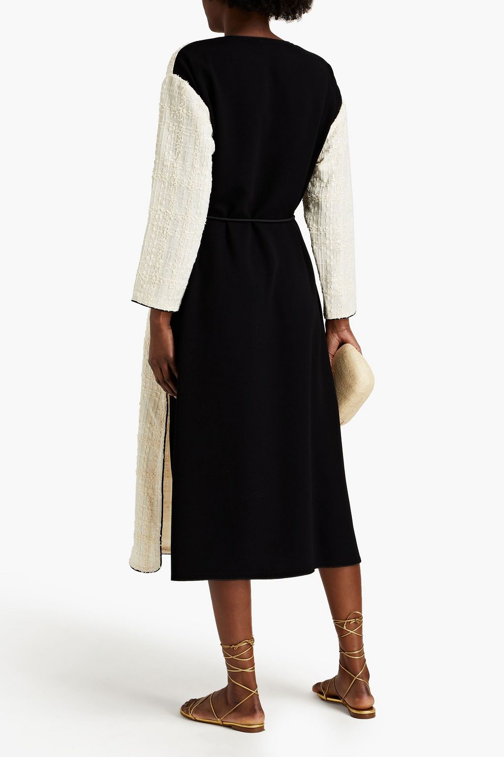 TORY BURCH Crepe-paneled bouclé-tweed midi dress