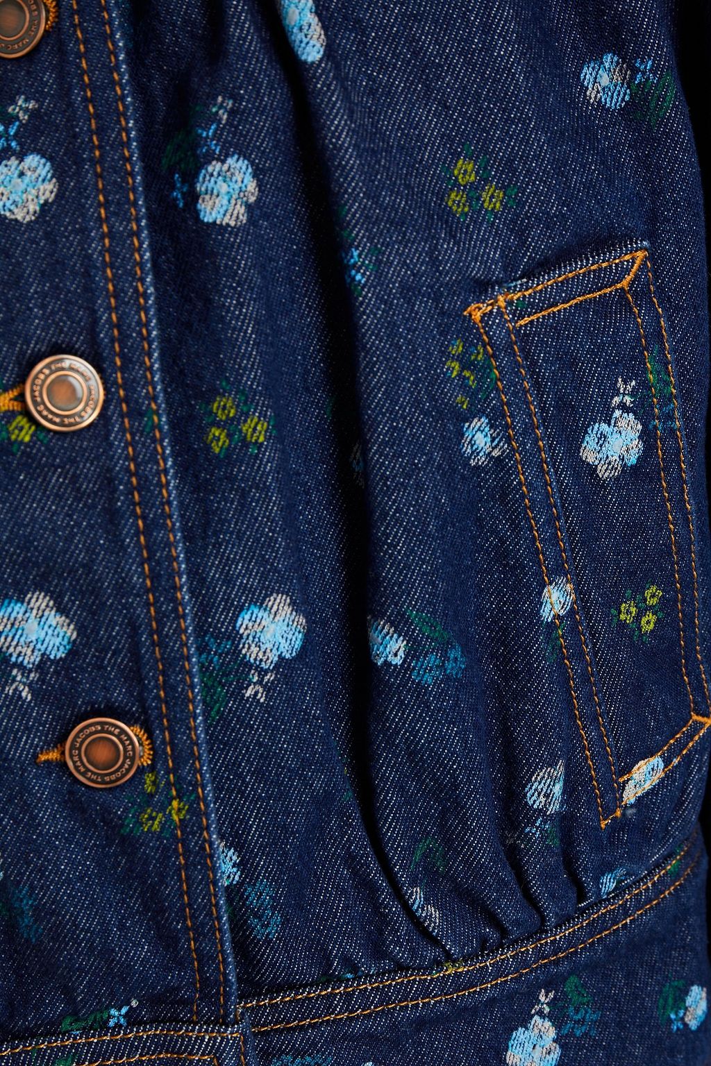 MARC JACOBS Gathered floral-print denim jacket