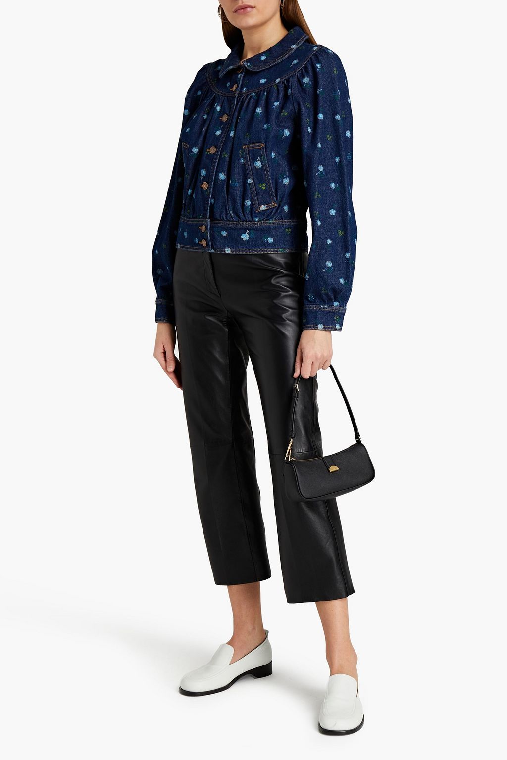 MARC JACOBS Gathered floral-print denim jacket