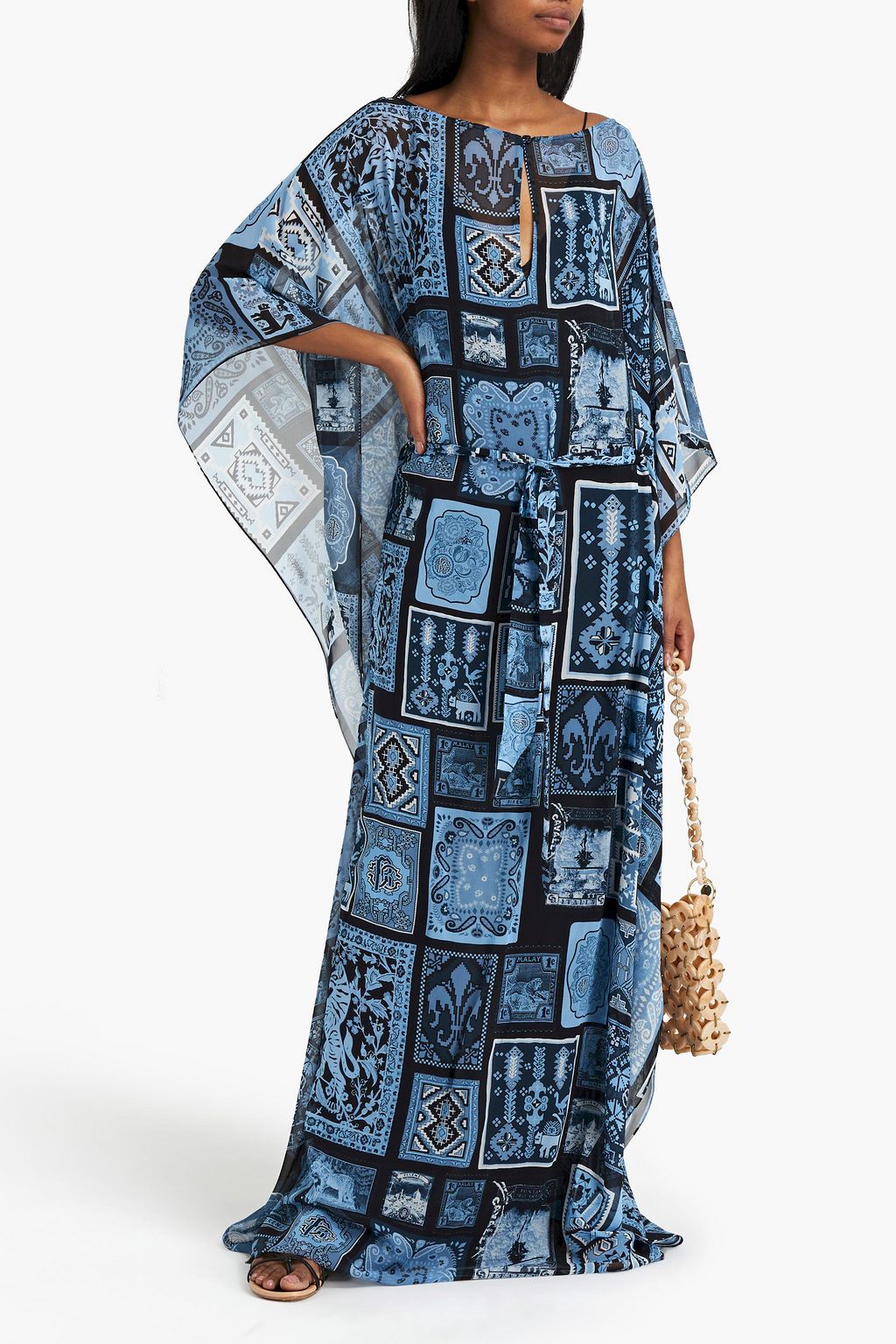 ROBERTO CAVALLI Belted printed silk-voile kaftan