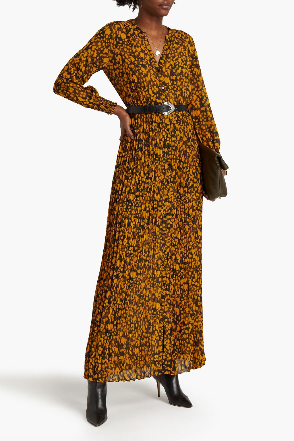 BA&SH Lisi pleated printed crepe maxi dress