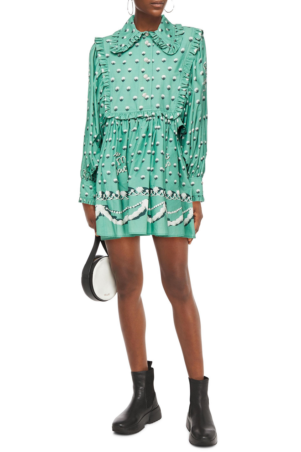 Marc Jacobs The Poet Embellished Printed Cotton-poplin Mini Dress In Green