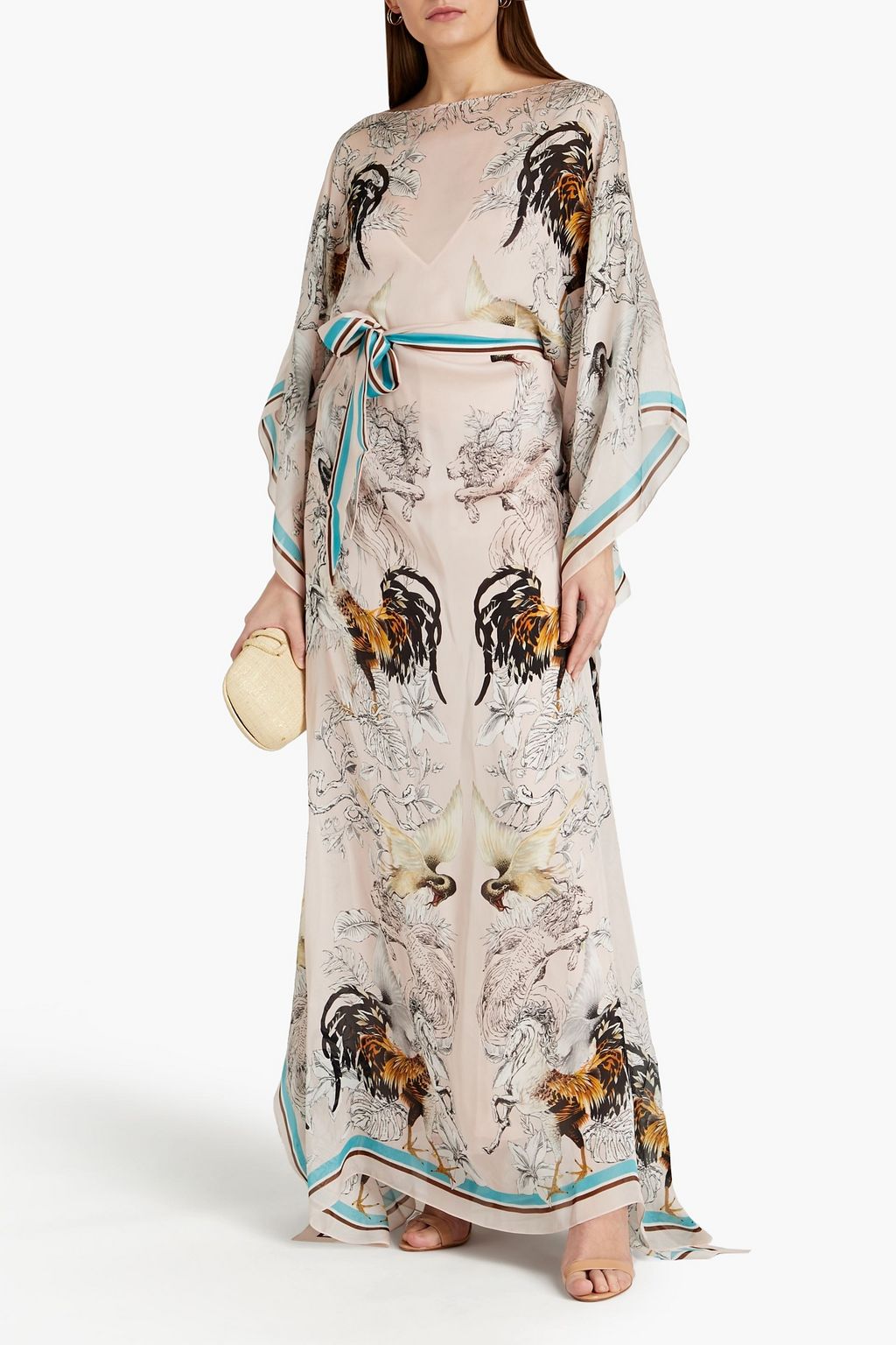 ROBERTO CAVALLI Belted printed silk-organza kaftan