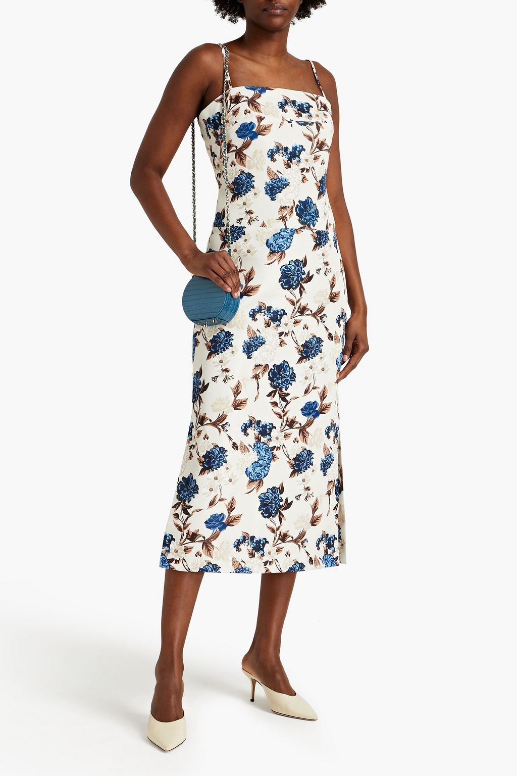 TORY BURCH Lace-up floral-print ottoman midi dress