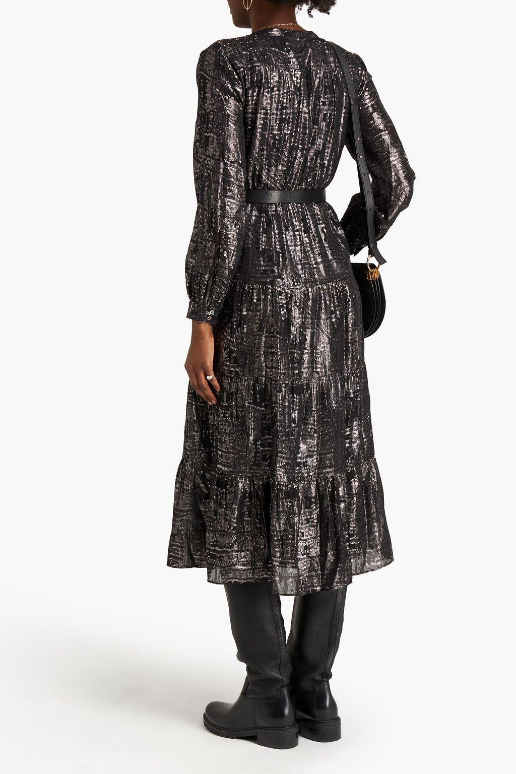 BA&SH Sophie metallic fil coupé silk-blend georgette midi dress