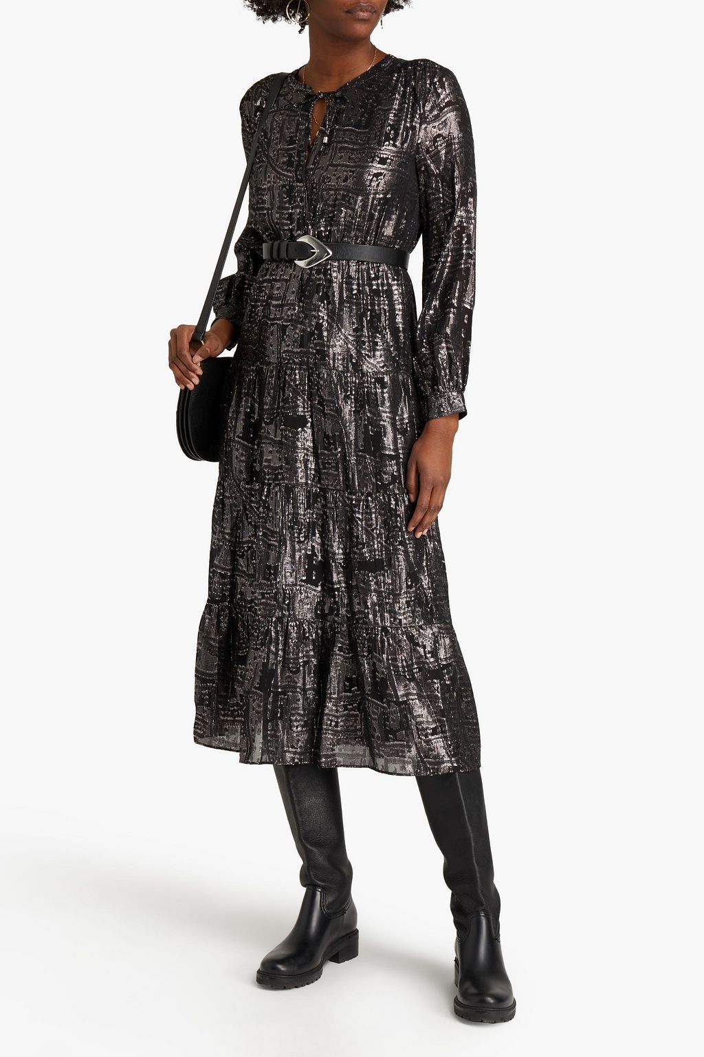 BA&SH Sophie metallic fil coupé silk-blend georgette midi dress