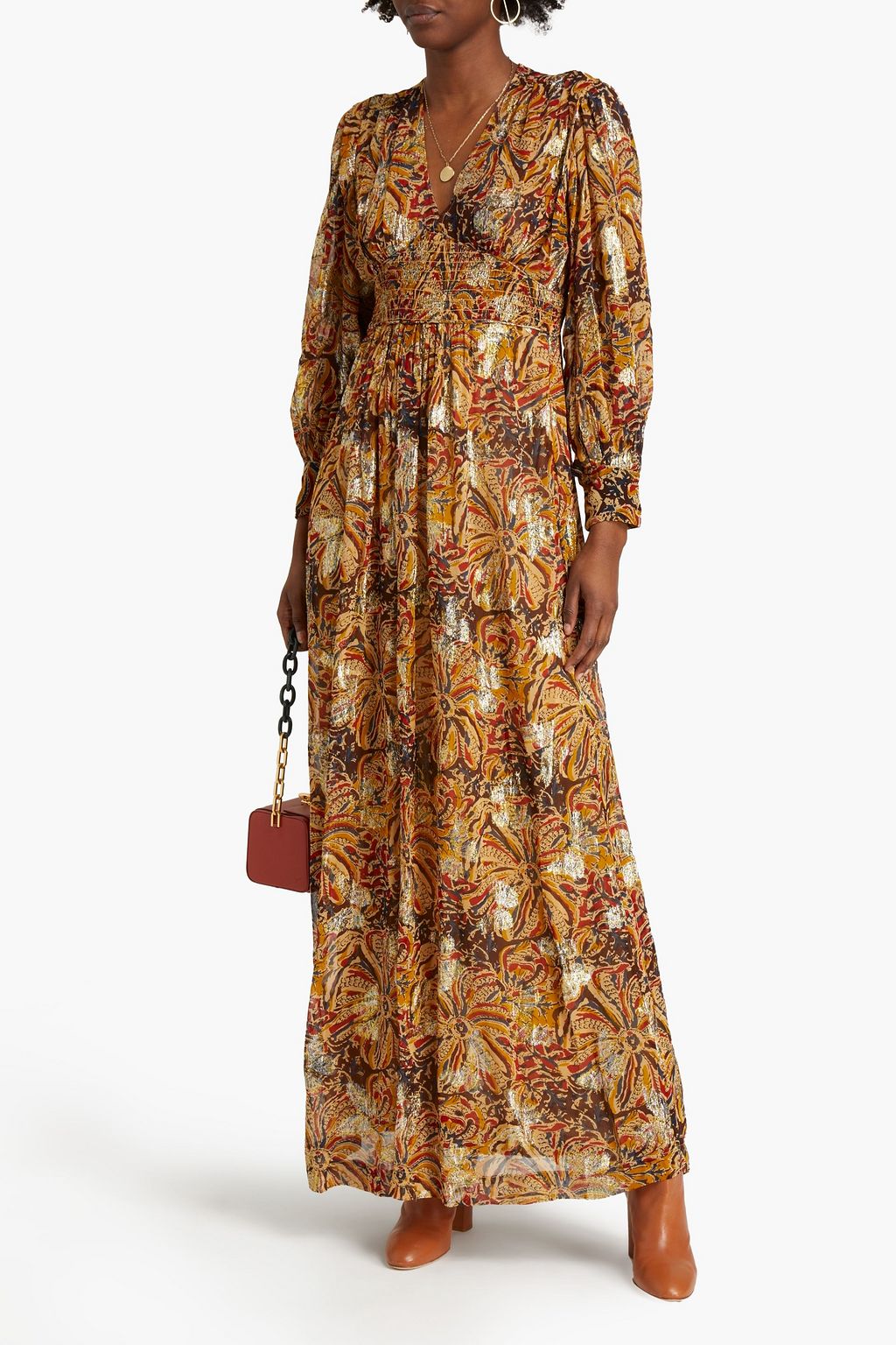 BA&SH Metallic fil coupé georgette maxi dress