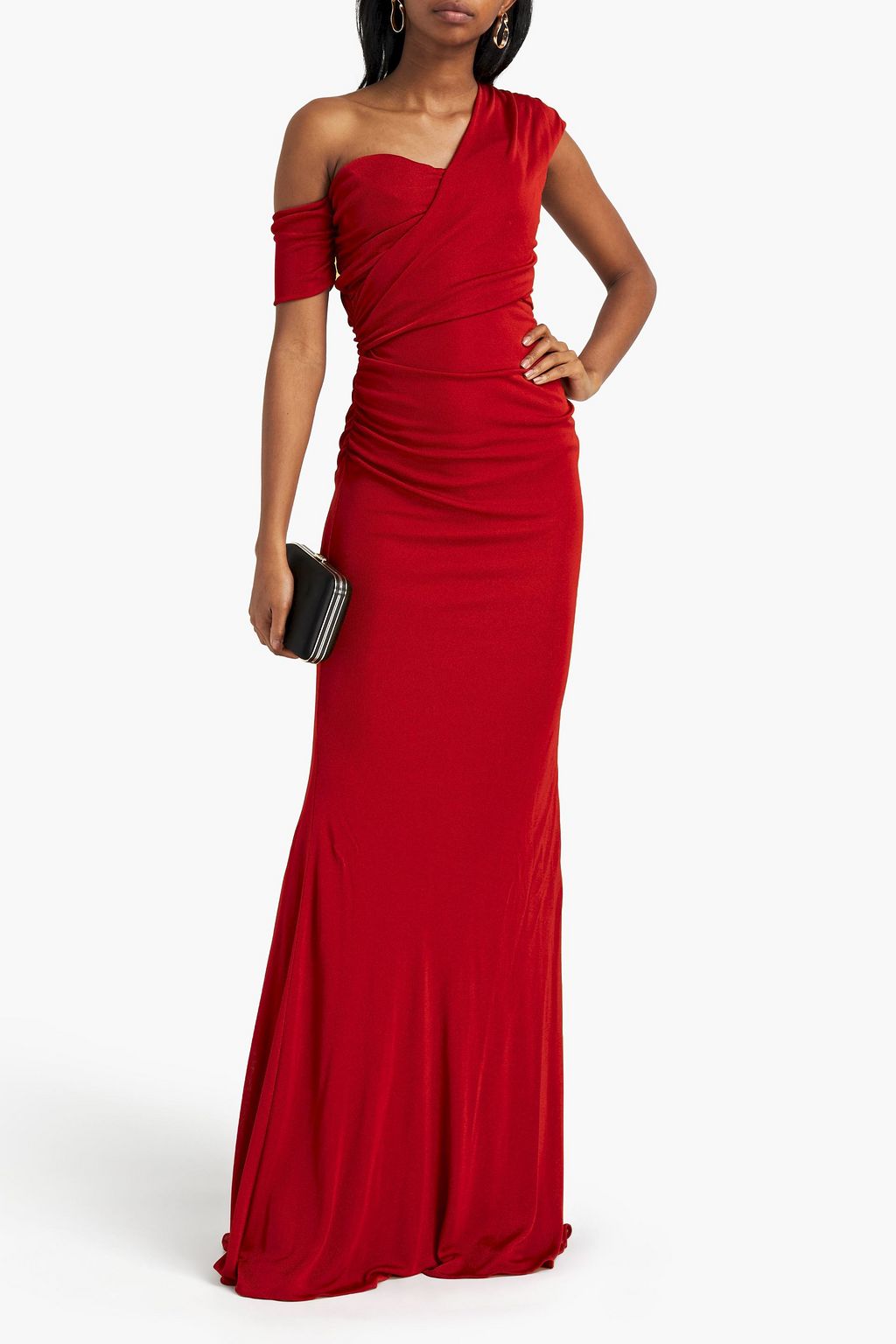 ROBERTO CAVALLI Off-the-shoulder ruched stretch-jersey gown | THE OUTNET