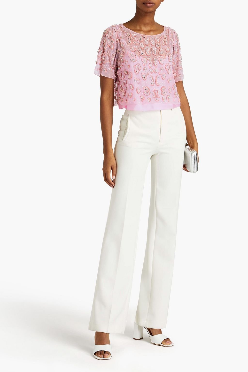 TEMPERLEY LONDON Cropped embellished tulle top
