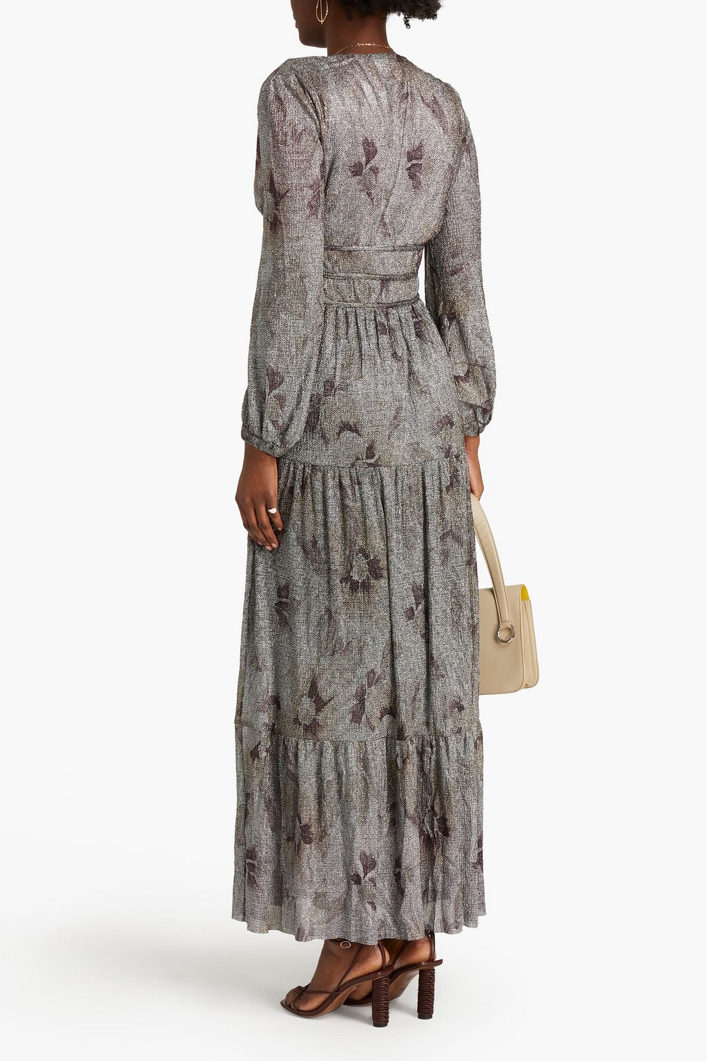 BA&SH Liha tiered metallic floral-print mesh maxi dress