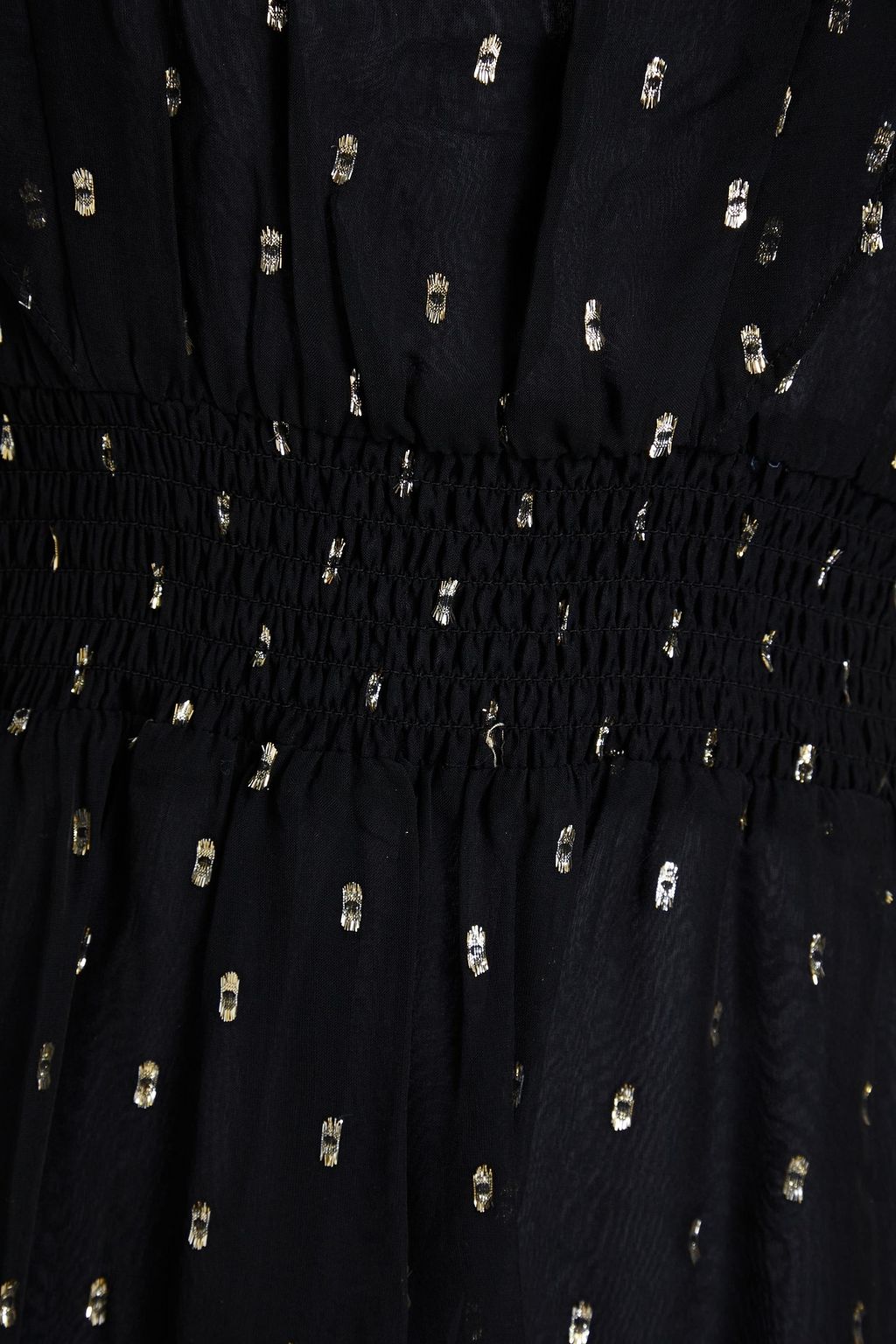 BA&SH Romeo Midikleid aus Georgette mit Metallic-Fil-Coupé und Rüschen