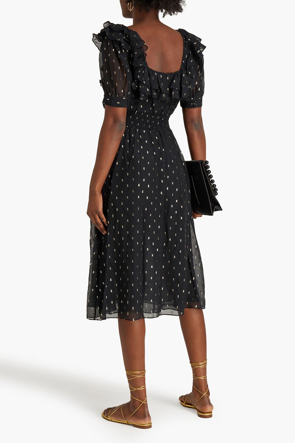 BA&SH Romeo Midikleid aus Georgette mit Metallic-Fil-Coupé und Rüschen