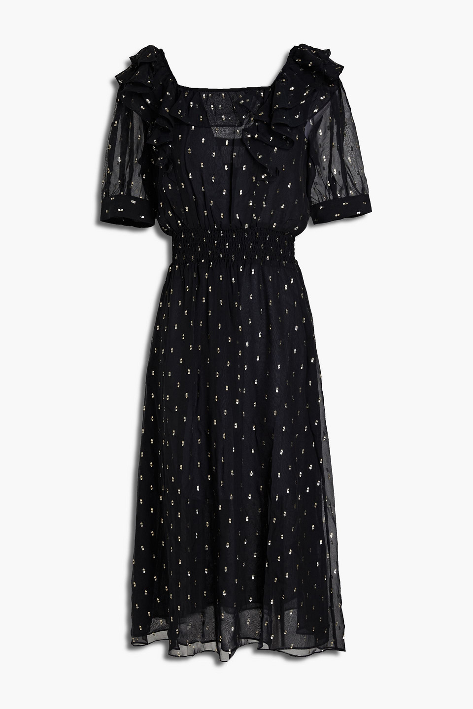 Ba&sh Romeo ruffled metallic fil coupé georgette midi dress