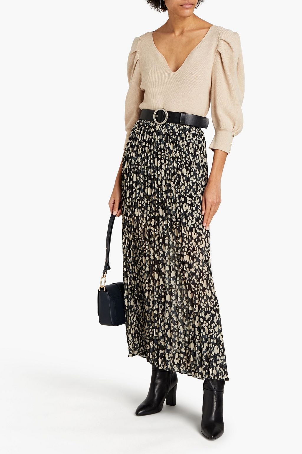 BA&SH Lamba pleated printed georgette maxi skirt